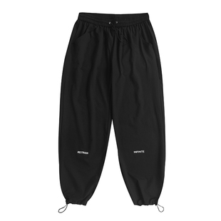 paset夏季工装裤抽绳束脚裤男直筒宽松工装运动裤休闲九分裤子黑