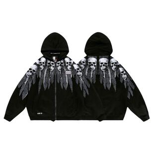 TEE7-英雄联盟LOL诺克萨斯斯维因扎染骷髅纯棉连帽拉链衫卫衣外套