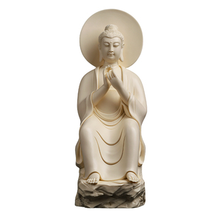 戴玉堂林建平陶瓷《讲法如来猛犸牙黄》释迦牟尼佛像家用供奉摆件