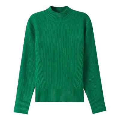 羊绒衫半高领绿色套头毛衣女秋冬