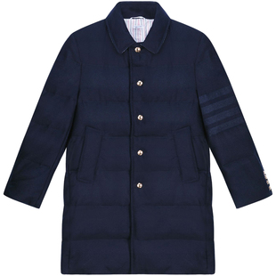 [24期免息]THOM BROWNE 男士衬衫领按扣中长羊毛羽绒服外套