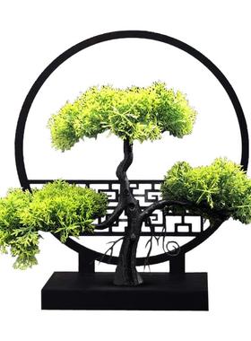 新中式迎客松禅意桌面小屏风摆件