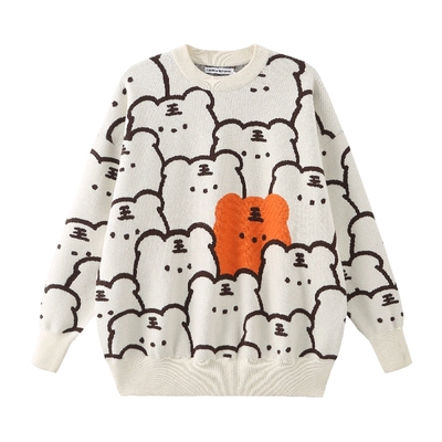 男女同款卡通虎头套头针织衫