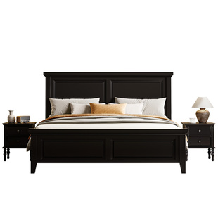 中古风全实木床家用法式复古主卧1米8双人大床美式黑色1米5次卧床