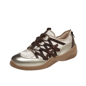 董洁同款真美诗飞奔向你2025秋季新款金色复古运动鞋时尚休闲鞋女