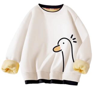 加绒卫衣男款秋冬加厚青少年学生2025新款冬季假两件保暖圆领上衣