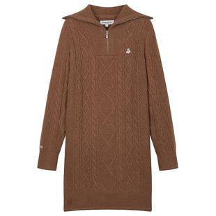 TeenieWeenie小熊奥莱冬装气质半拉链长袖针织绞花毛衣裙绵羊毛女