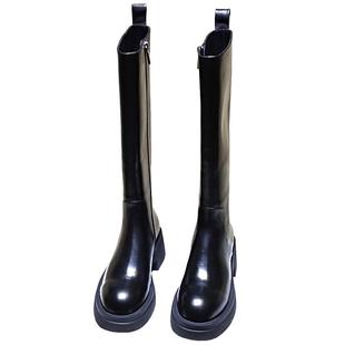 2025秋冬新款高跟长靴女高筒靴厚底长筒靴英伦粗跟马丁靴女骑士靴