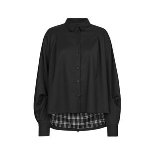 sdeer圣迪奥秋冬装女装时尚翻领格纹拼接宽松衬衫S244Z0506