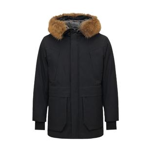 Navigare意大利小帆船黑色中长款羽绒服男冬季连帽毛领保暖外套