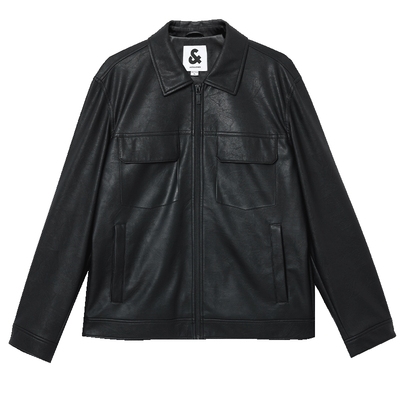 杰克琼斯外套男款秋季夹克纯色日常翻领PU皮衣通勤外套上衣男装