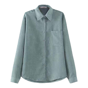 灯芯绒衬衫女韩版秋冬新款宽松长袖百搭口袋学生打底衫衣外套春潮