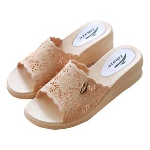 夏季女式厚底坡跟凉拖鞋女士居家塑料防滑浴室内外休闲沙滩拖鞋