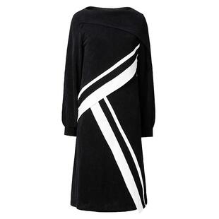 sdeer圣迪奥女装一字领撞色不规则针织连衣裙S234Z1245