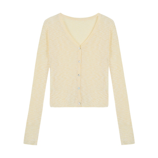 pusumede 百搭公式 V领针织开衫外套女夏空调衫薄款防晒外搭上衣