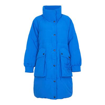 婉甸克莱茵蓝长款羽绒服2024冬季新品宽松明线装饰外套1234D32SD5
