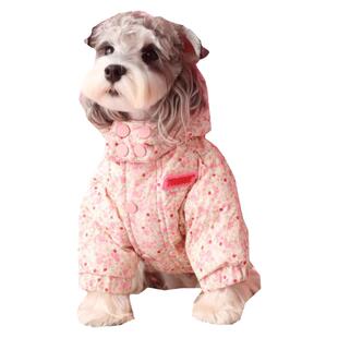 女狗狗衣服加厚保暖碎花连帽羽绒服两脚衣泰迪雪纳瑞比熊宠物冬装