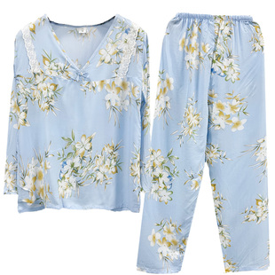 棉绸睡衣女春秋季长袖绵绸套装夏款大码夏天家居服薄款2025年新款