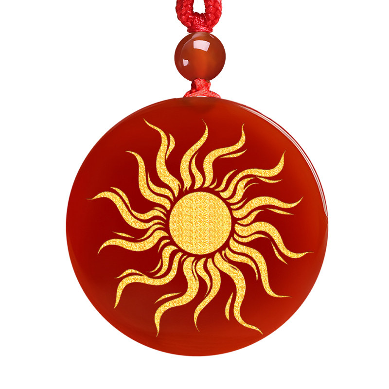 红玛瑙太阳神火吊坠火焰纹太阳图