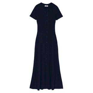 SANDRO2025秋冬女装法式优雅编织提花单排扣长款短袖针织连衣裙