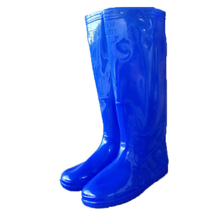 耕田水鞋45码 平底高筒蓝色插秧鞋 农田防滑软底水田鞋田园胶鞋