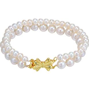 黛米珠宝 秀媛 5.3-6.3mm白色多层淡水珍珠手链 S925银双层手串女