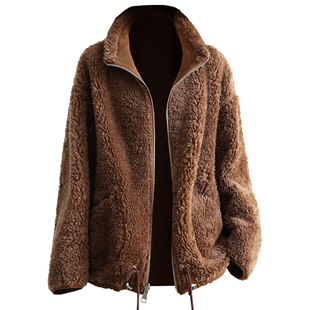 羊剪绒大衣女2025冬新两面穿保暖OL羔羊毛毛一体毛领颗粒皮草外套