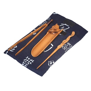 台湾竹艺师廖壹男 茶艺组合梅兰竹菊四君子茶道配件茶勺茶夹茶托