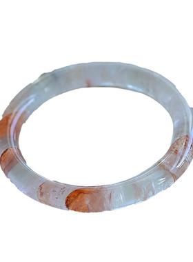 红水晶手镯红胶花渐变白色半山水镯子天然水晶女生饰品酷似金草莓