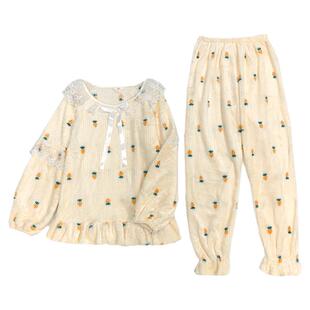 韩版珊瑚绒睡衣女2023秋冬新款甜美公主套装加厚法兰绒仙女家居服