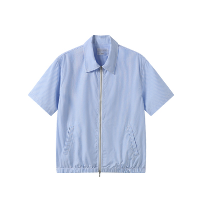 WHIMNOTION 26SS「夏季夹克」色织条纹拉链短袖衬衫宽松休闲外套
