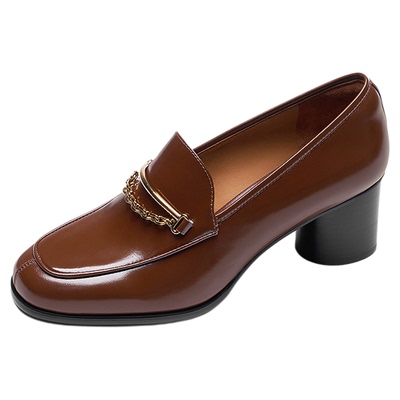 莱尔斯丹粗跟真皮通勤乐福鞋女