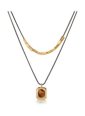 双层叠戴虎眼石毛衣链