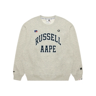 Aape联名RUSSELL男装秋冬经典徽章复古薄绒圆领卫衣9782XXP