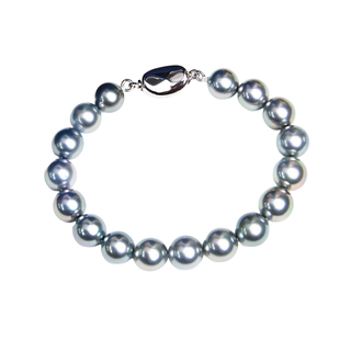 铂金灰珍珠手链天然色大溪地海水珍珠手链正圆强光满珠珍珠手串
