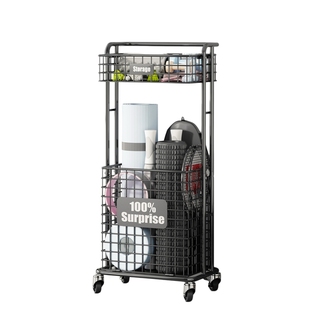 健身器材置物架子家用运动器材收纳篮可移动球类哑铃瑜伽垫收纳筐