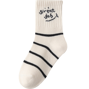 儿童袜子春秋薄款纯棉奶咖色条纹中筒袜男童女童宝宝学院运动潮袜