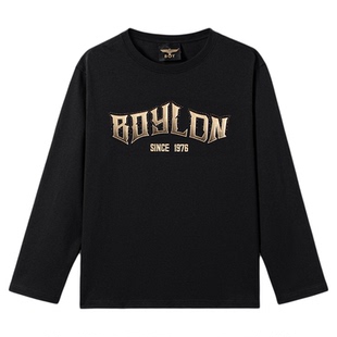 BOYLONDON夏季时尚潮牌烫金印花纯棉圆领长袖男女同款T恤N00024