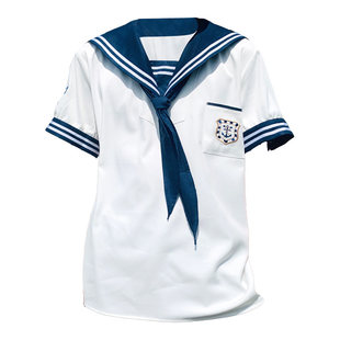 青物社 原创 男款白色水手服dk jk短长袖秋衬衫 学院风套刺绣装