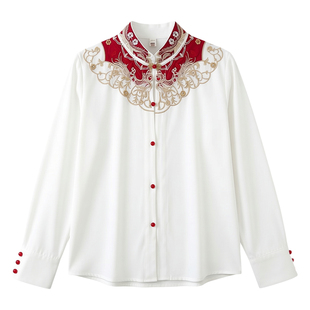 上衣冬加绒打底衫长袖衬衣国风刺绣衬衫新中式配明制马面裙套装