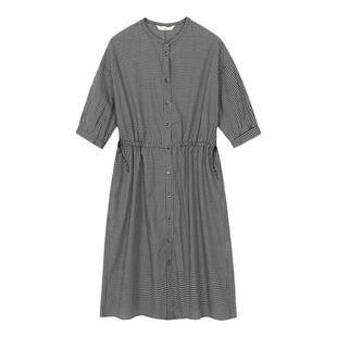 末未MIIWII24夏全棉黑白小细格连衣裙L242401女士