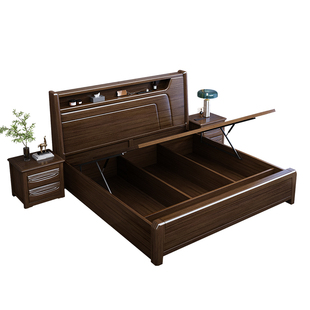 高箱气压储物床广东佛山2025新款床中式胡桃木全实木床带储物空间