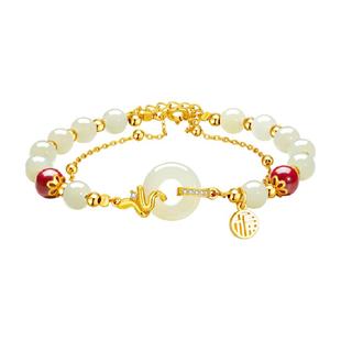 中国黄金珍尚银和田玉手串竹节纯银手链送女生友圣诞生日礼物S925