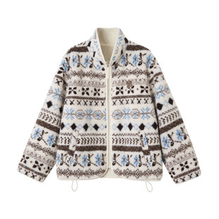 SOMESOWE 官方授权 摇粒绒提花立领廓形外套女两面穿慵懒宽松上衣