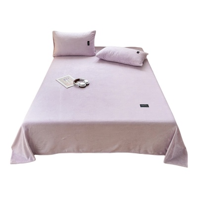 保暖加绒香芋紫色牛奶绒床单单件浅紫粉纯色被单法莱绒睡单珊瑚绒