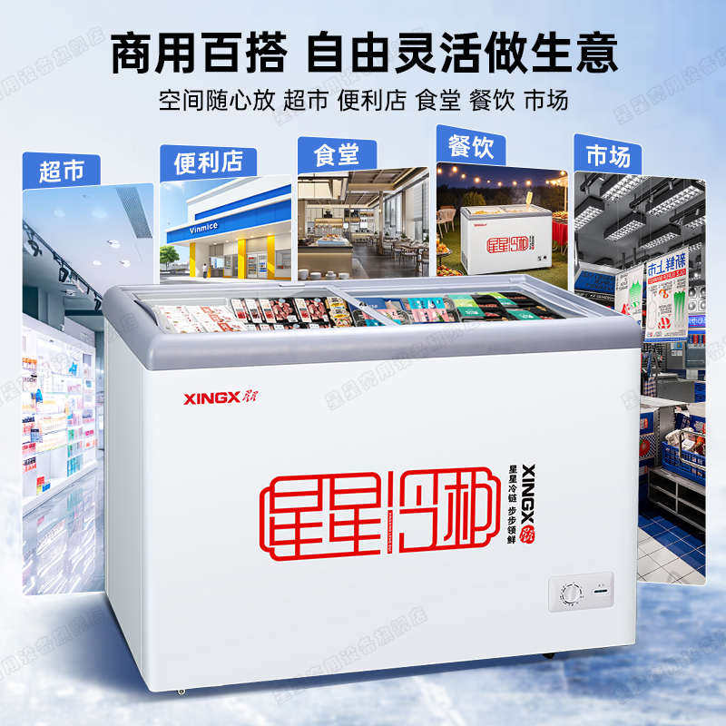 星星冰柜展示柜冷藏冷冻保鲜柜雪糕柜岛柜双温冰柜冰箱商用小型