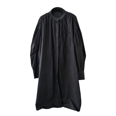 韩系泡泡袖黑色度假风衬衫连衣裙