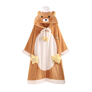 侘町2025新款轻松熊斗篷加厚法兰绒睡袍女冬季卡通家居服保暖睡衣