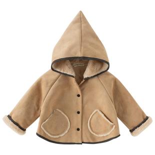 戴维贝拉女童麂皮绒外套2026春装新款儿童仿小兔毛厚衣服宝宝A类