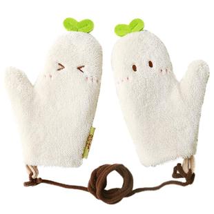 云朵工厂许愿云大手套可爱露指毛绒手套女冬季加厚加绒连指挂脖